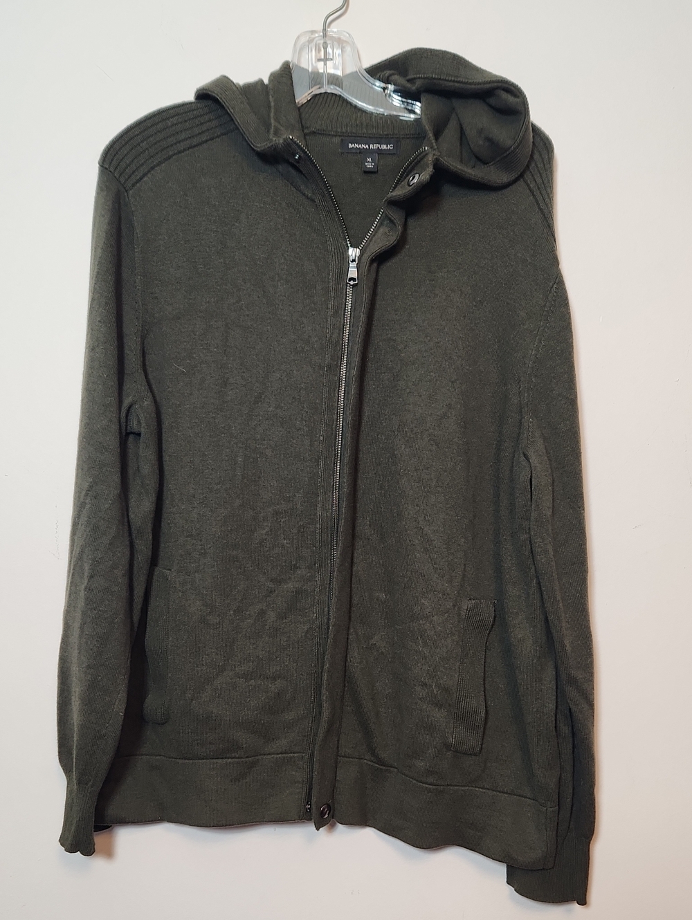 Banana Republic Olive Green Zip-Up Hooded Sweater XL Men's